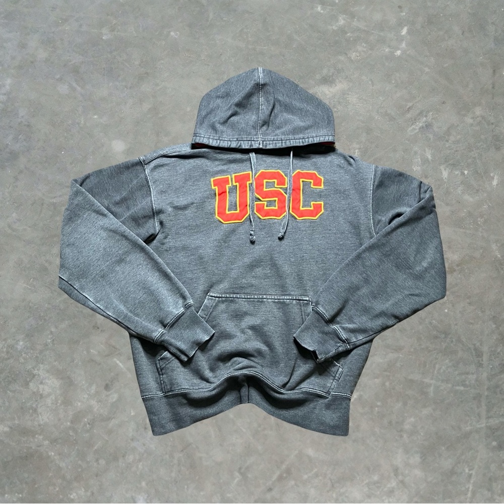 USC Trojans College Embroidered Hoodie Mens Size S Gray/Red